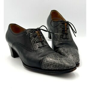 Gravati Womens Grey Leather Oxford Brogue Heels Handmade Italy So Soft Women 9.5